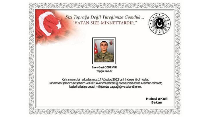 MSB: Şanlıurfa'da havan tacizinde yaralanan asker şehit oldu