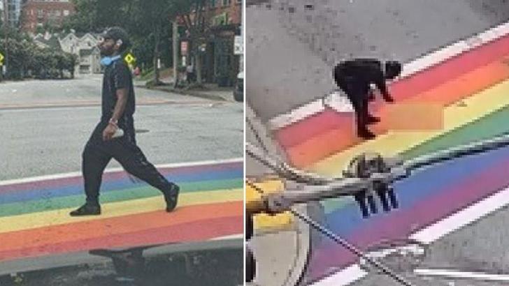 Siyahi ABD’li, LGBT renklerine boyanmış yaya geçidine gamalı haç çizdi