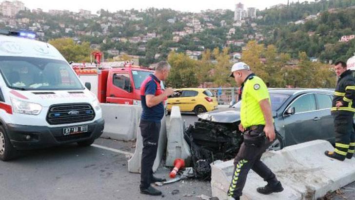 Zonguldak'ta otomobil beton bariyere çarptı: 3 yaralı