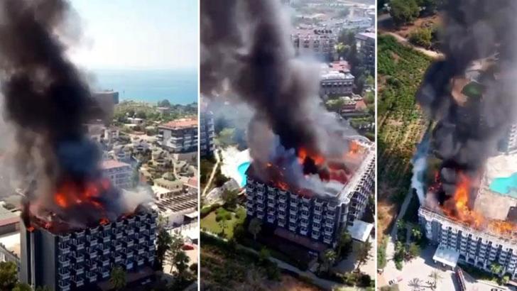 Alanya'da 5 yıldızlı otelin çatısı, alev alev yandı