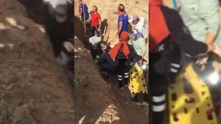 Göçükte toprak altından çıkarılan işçi hastaneye kaldırıldı