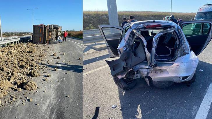 Arnavutköy'de hafriyat yüklü kamyon ile otomobil çarpıştı