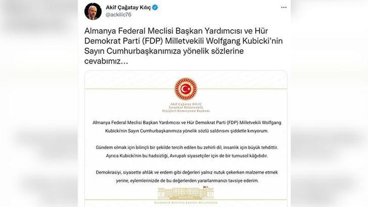 Dışişleri Komisyonu Başkanı Kılıç'tan Alman vekile tepki