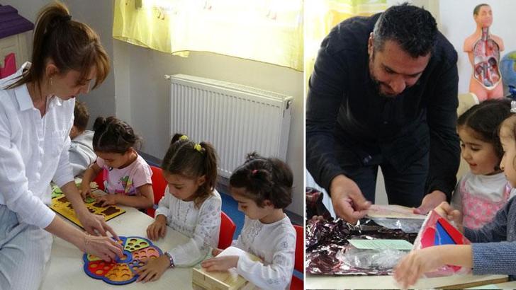 Meslek lisesi atölyesinde üretilen ahşap oyuncakları anaokuluna hediye ettiler