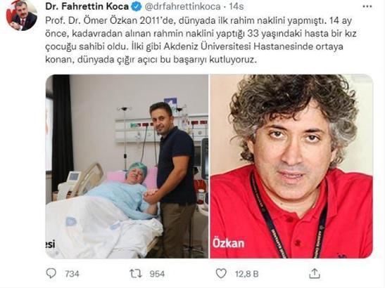 Bakan Koca'dan Prof. Dr. Özkan'a nakil tebriği