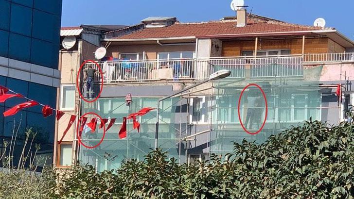 6 katlı binada 'tehlikeli' çalışma