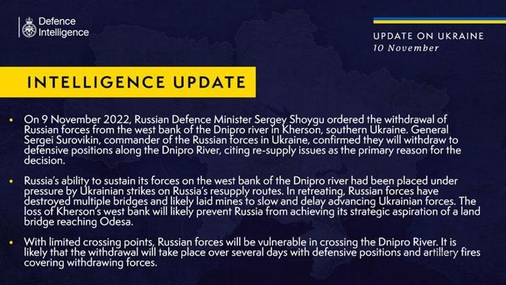 İngiltere istihbarat raporu: Herson’dan geri çekilmenin birkaç gün içinde gerçekleşmesi muhtemel