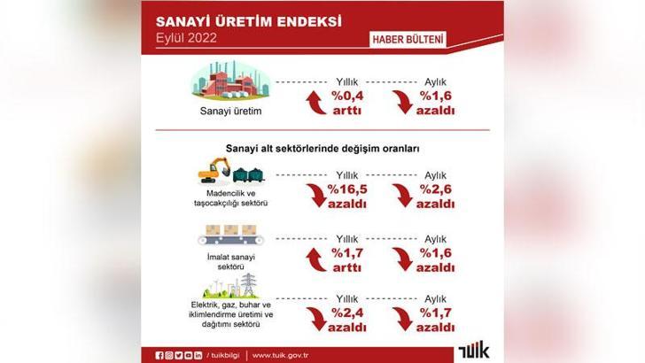 TÜİK: Sanayi üretimi yıllık yüzde 0,4 arttı