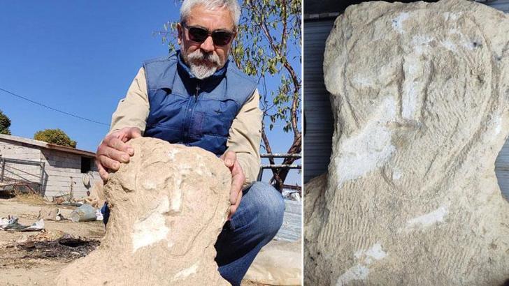 Bahçe duvarında kullanılan tarihi mezar taşına koruma