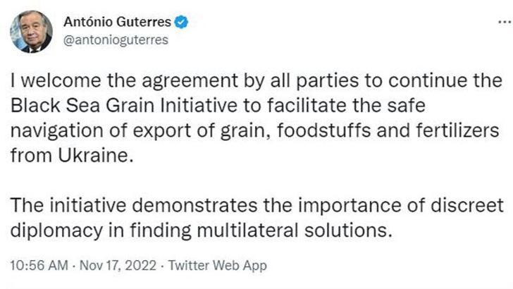 BM Genel Sekreteri: Tüm tarafların anlaşmasını memnuniyetle karşılıyorum