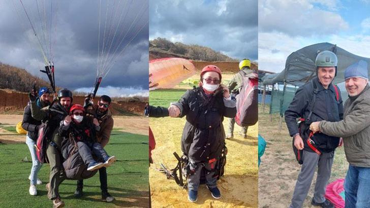 Çatalca'da engel tanımadan yamaç paraşütü yaptılar