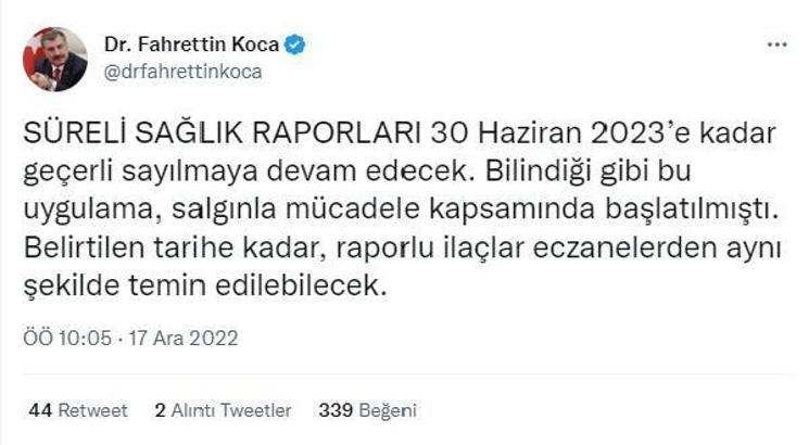 Süreli sağlık raporları, 30 Haziran 2023’e kadar geçerli olacak