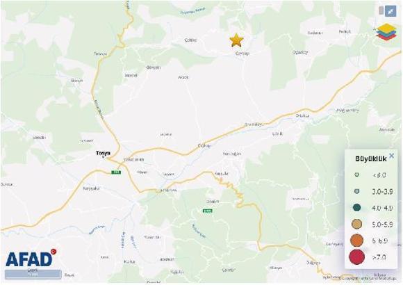 Kastamonu'da 3.9 büyüklüğünde deprem