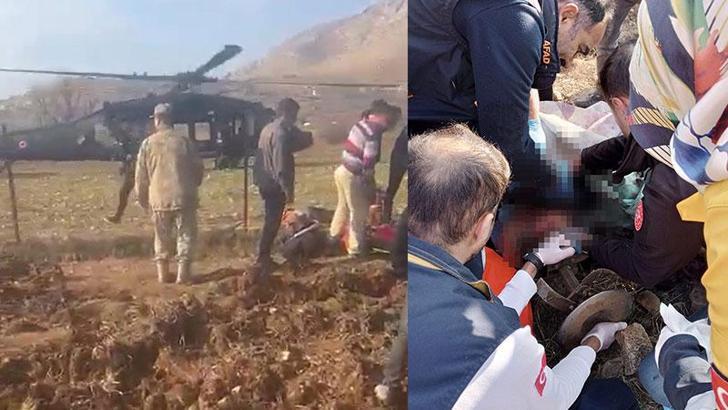 Askeri helikopter, ayağını çapa makinesine kaptıran Mehmet Ali için havalandı