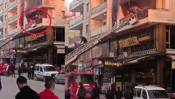 Evde çıkan yangında mahsur kalan anne ve 2 çocuğunu itfaiye kurtardı