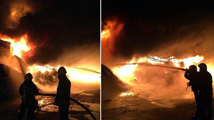 Geri dönüşüm tesisinin deposunda çıkan yangın 7 saatte kontrol altına alındı