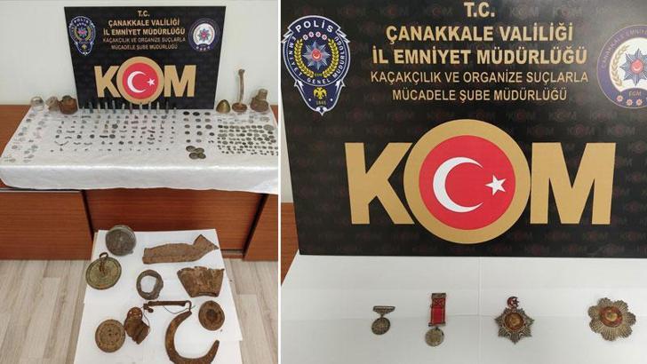 Çanakkale'de Osmanlı dönemi madalyaları ele geçirildi; 2 gözaltı