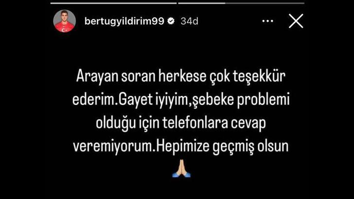 Hataysporlu Bertuğ’dan sevindirici paylaşım: Gayet iyiyim