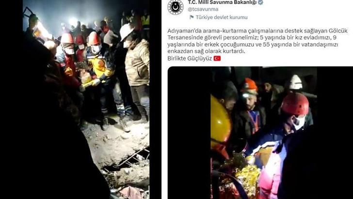 Gölcük Tersanesi personeli, Adıyaman'da 2'si çocuk 3 kişiyi enkazdan kurtardı