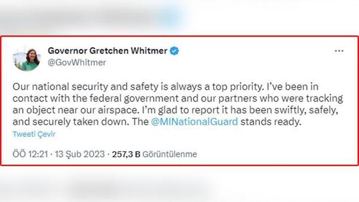 ABD Savunma Bakanlığı: Michigan üzerine uçan cisim düşürüldü