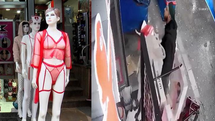 Fatih'te kadın iç çamaşırı giydirilen cansız mankenlere tekmeli saldırı