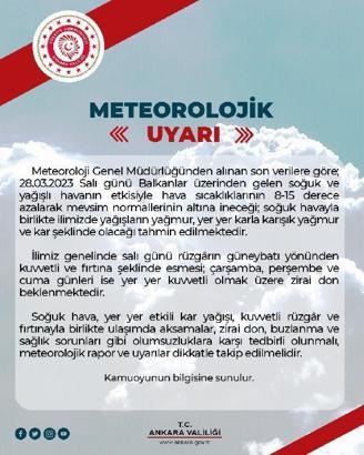 Ankara Valiliği'nden ' zirai don ve buzlanma' uyarısı