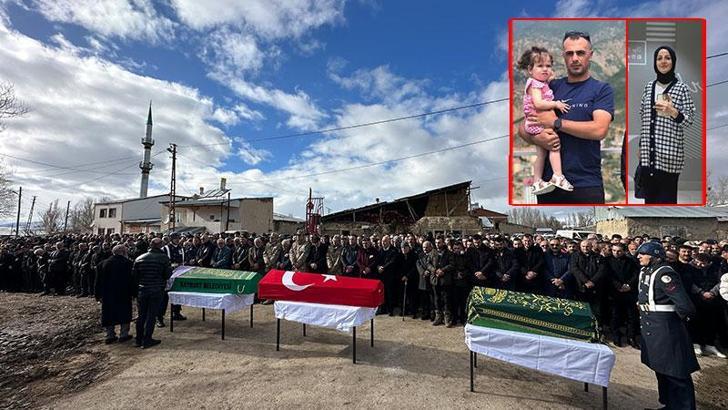Kazada ölen uzman çavuş, eşi ve kızı toprağa verildi