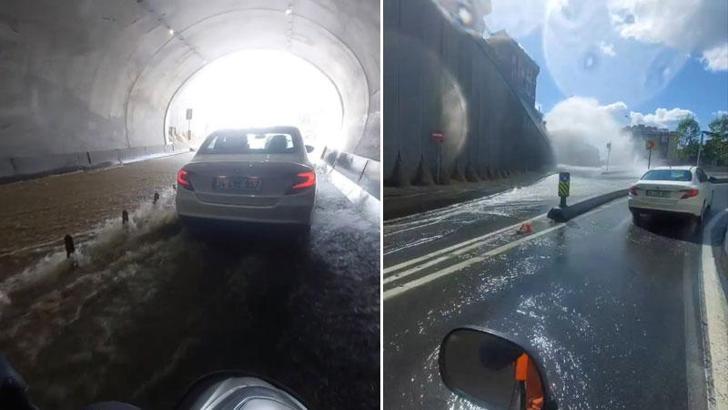 Eyüpsultan'da su borusu patladı, tramvaylar mahsur kaldı