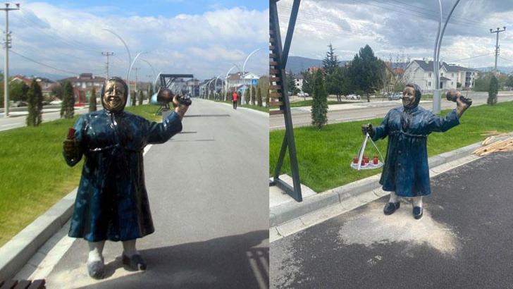 Başkanın 'çalındı' dediği Adile Naşit heykelindeki tepsi, tamirat için belediyeye götürülmüş
