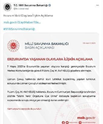 MSB: Erzurum'daki olaylara karışan uzman çavuşun sözleşmesi feshedildi