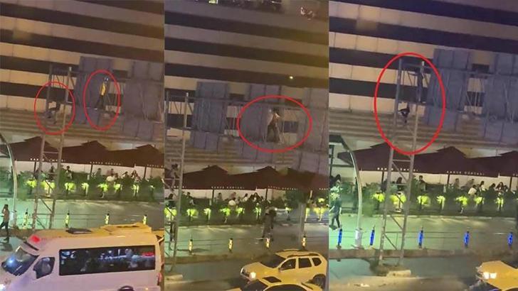 Tehlikeye aldırış etmeyen 2 çocuk, yön bilgi levhasına çıktı