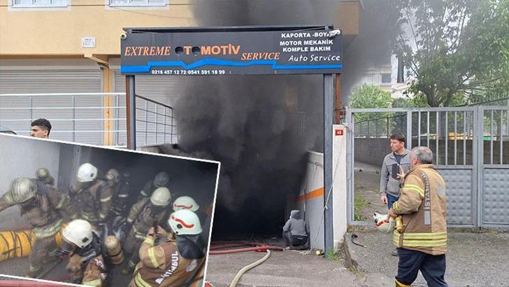 Maltepe'de otomobil tamirhanesinde çıkan yangında bir kişi yaralandı