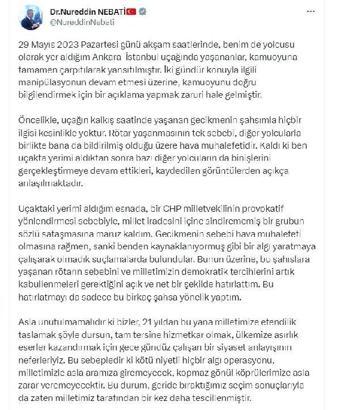 Bakan Nebati: Uçağın gecikmesinin sebebi hava muhalefetidir