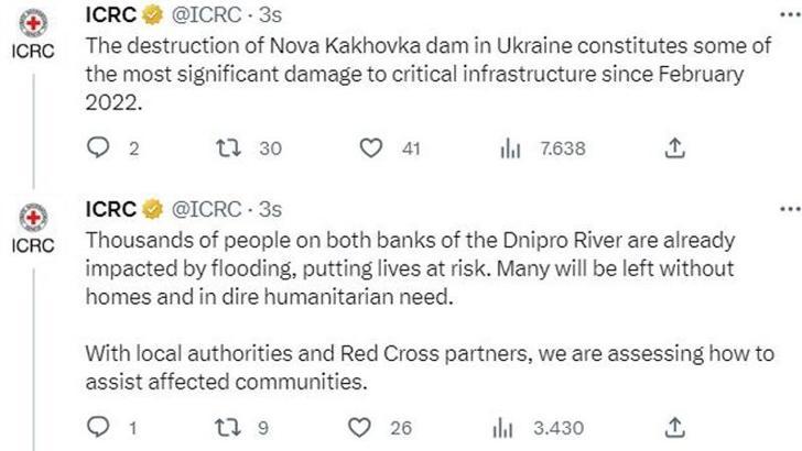 ICRC: Kakhovka barajının yıkılması altyapıya yönelik en büyük hasar