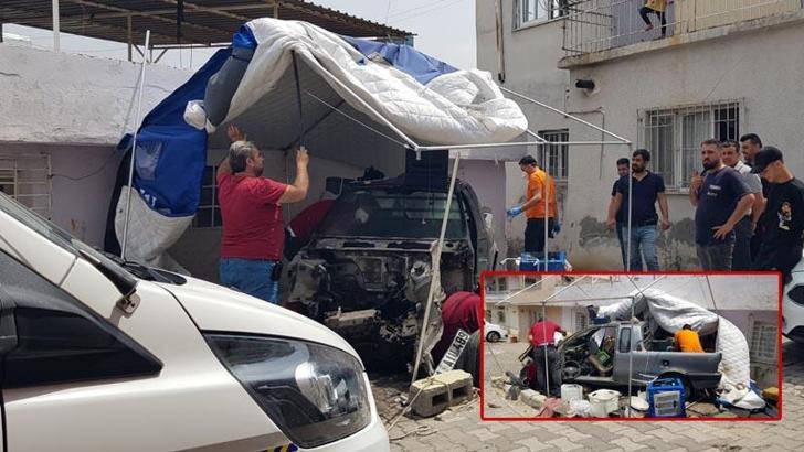 İskenderun'da, çalınan otomobil çadırda parçalanmış bulundu