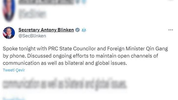 Çinli Bakandan ABD’li mevkidaşı Blinken’a: ABD, Çin’in temel endişelerine saygı duymalı