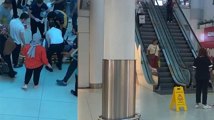 Zeytinburnu'nda AVM'nin yürüyen merdiveninden düşen kadın hastaneye kaldırıldı