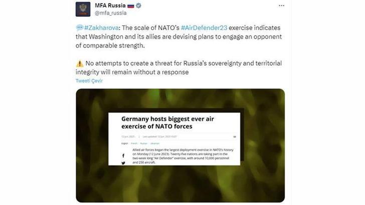 Rusya Dışişleri Bakanlığı Sözcüsü Zakharova’dan ‘Air Defender 23’ açıklaması