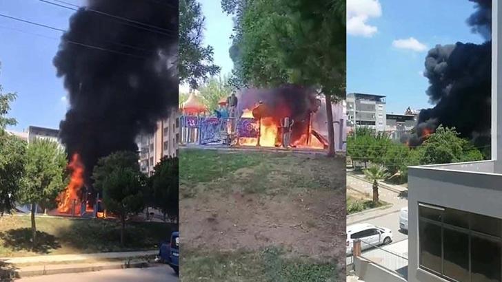 Çocuk parkındaki oyun grubu yandı
