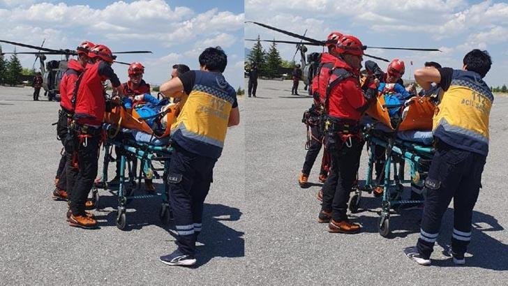 Demirkazık'a tırmanırken düşünce ayağı kırılan dağcıya helikopterli kurtarma