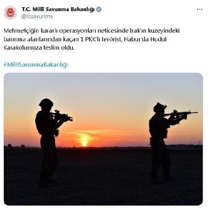 MSB: 1 PKK'lı terörist, Habur'da Hudut Karakolumuza teslim oldu