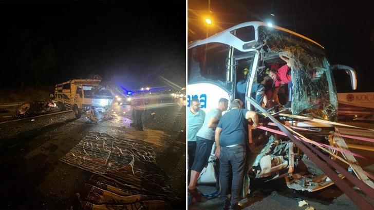 Tarsus'ta yolcu otobüsü ile iki kamyonun karıştığı kazada 7 kişi yaralandı