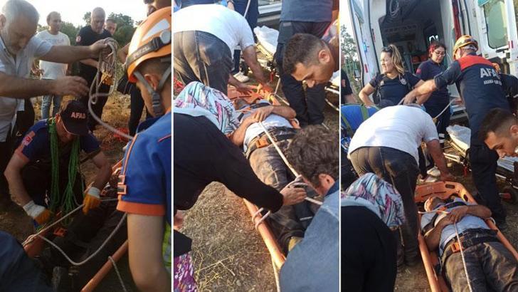 Su motorundan kopan parçayla yaralanan çiftçi derede mahsur kaldı