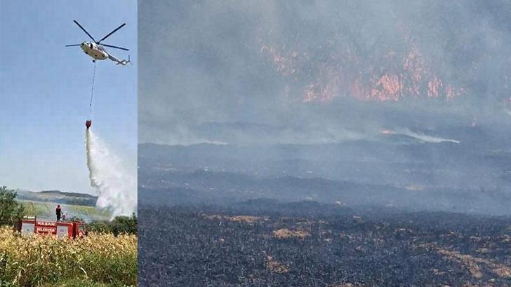 Anız yangını, ekili alanlara sıçramadan söndürüldü