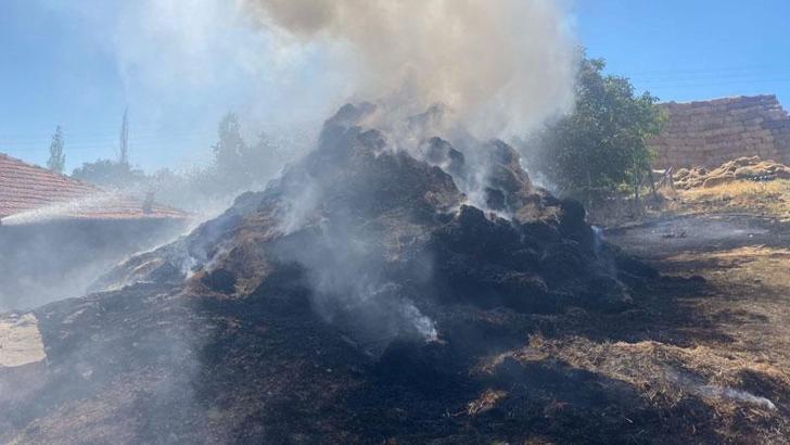 Kuru otları yakmak isterken 3 bin saman balyası küle döndü