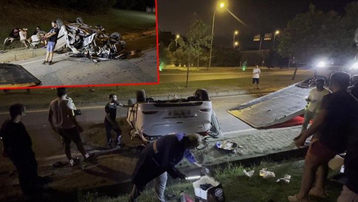 Beykoz'da bariyerlere çarpan otomobil takla attı: 2 yaralı