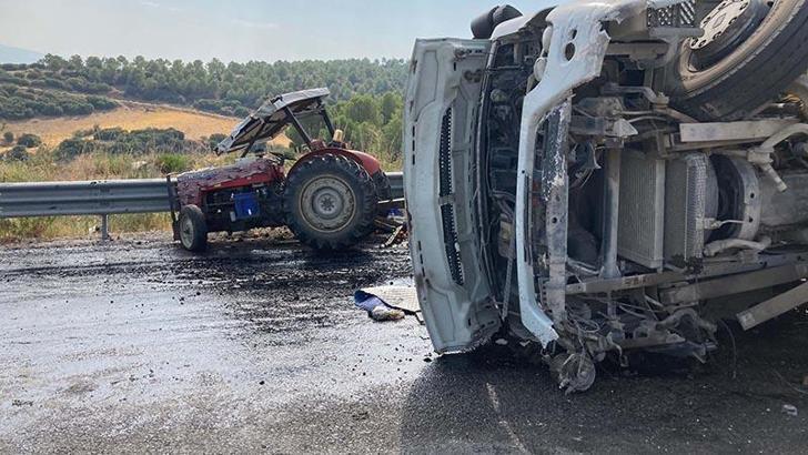Devrilen kamyon, traktöre çarptı: 1 ölü, 4 yaralı