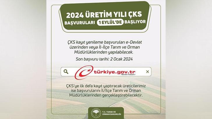 Çiftçi Kayıt Sistemi 2024 üretim yılı kayıt yenileme başvuruları 1 Eylül'de başlayacak