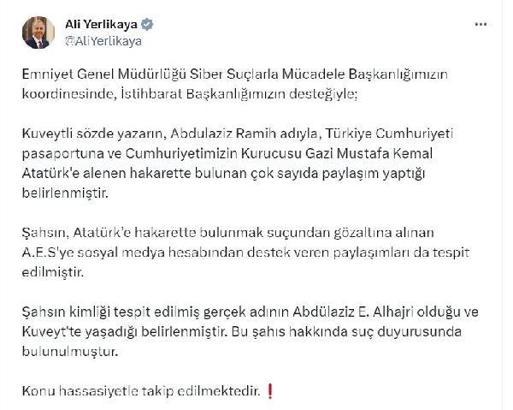 Atatürk'e hakaret eden Kuveytli hakkında suç duyurusu