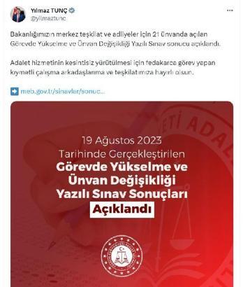 Adalet Bakanlığı 'görevde yükselme' sınav sonuçları açıklandı